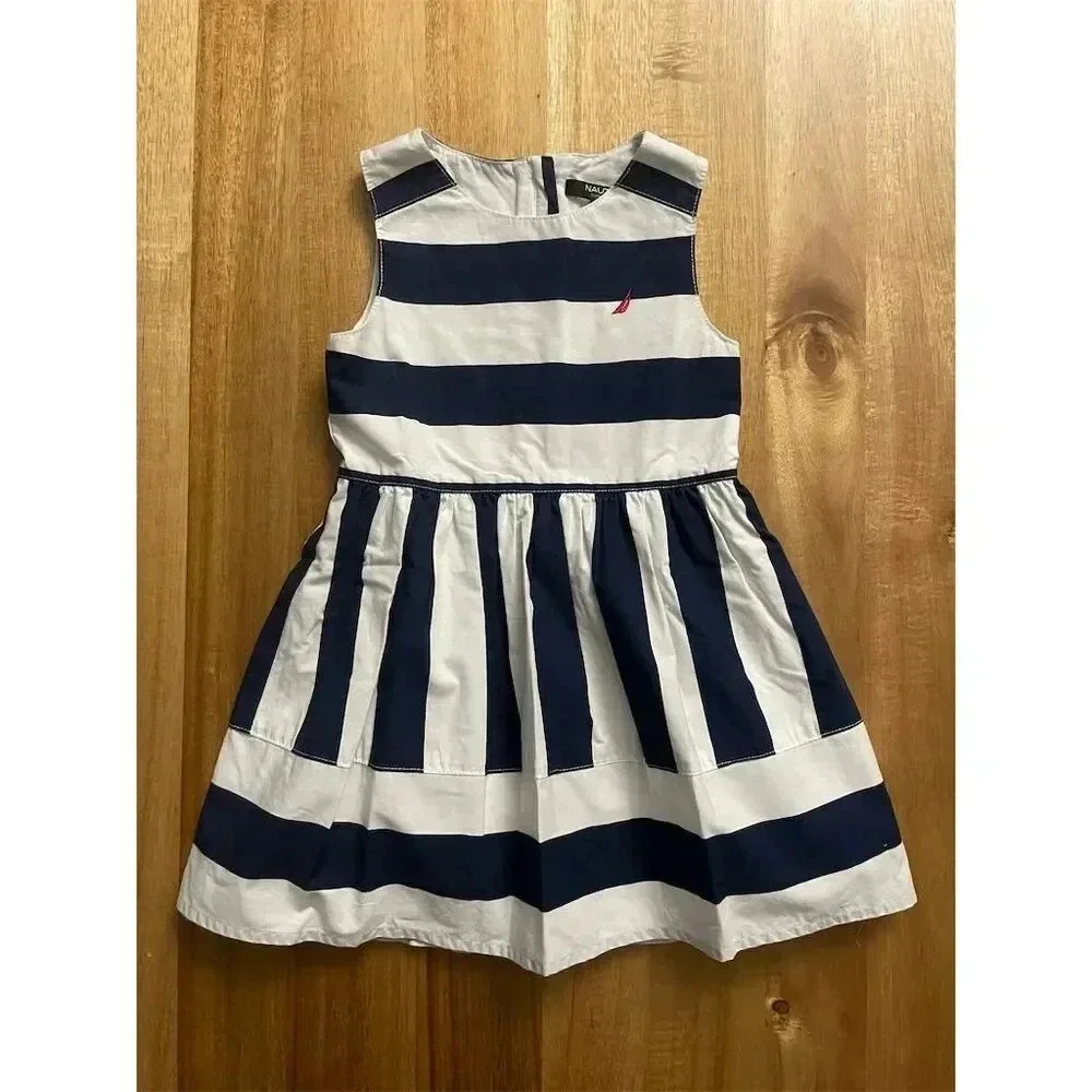Nautica Girls' 24 Months Navy & White Striped Sleeveless Dress Casual